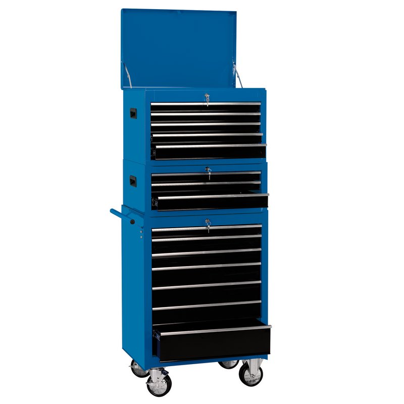 DRAPER Combination Roller Cabinet and Tool Chest, 15 Drawer, 26", Blue