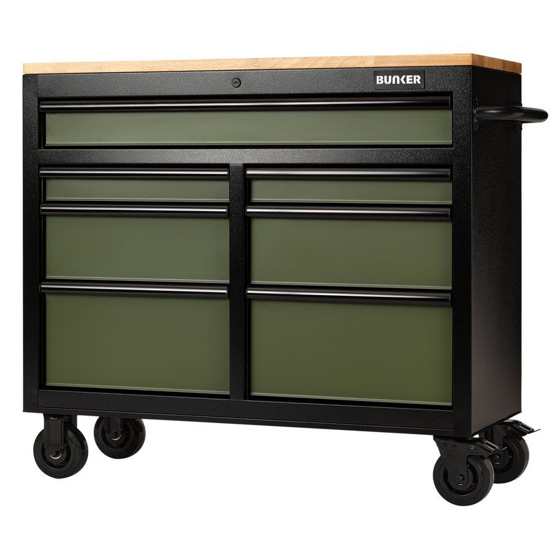 DRAPER | BUNKER® 7 Drawer Workbench Roller Tool Cabinet, 41", Green