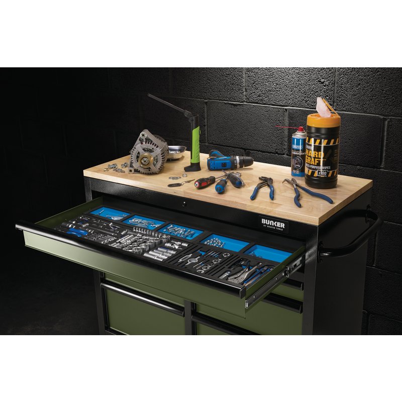 DRAPER | BUNKER® 7 Drawer Workbench Roller Tool Cabinet, 41", Green