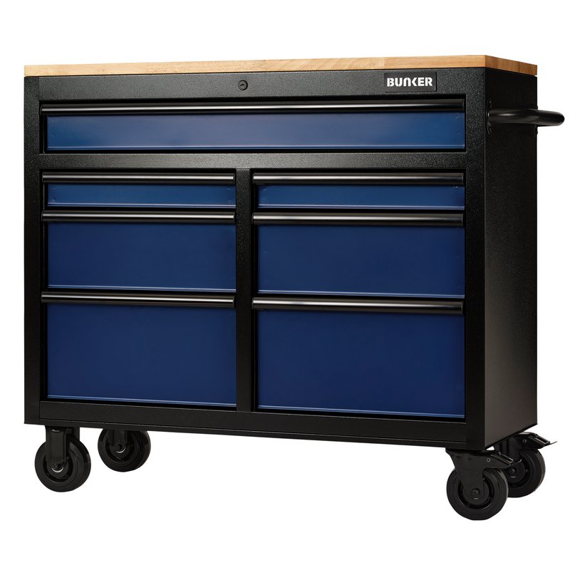 DRAPER | BUNKER® 7 Drawer Workbench Roller Tool Cabinet, 41", Blue