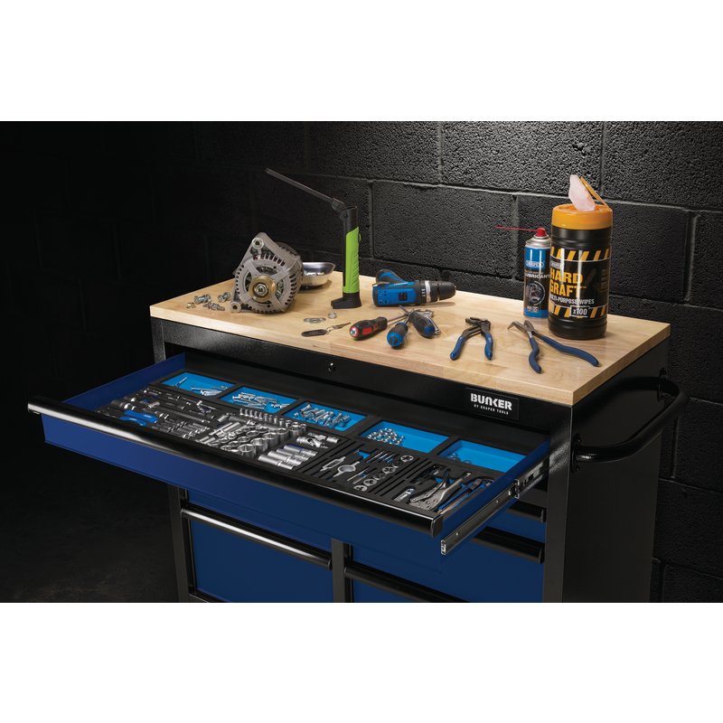 DRAPER | BUNKER® 7 Drawer Workbench Roller Tool Cabinet, 41", Blue