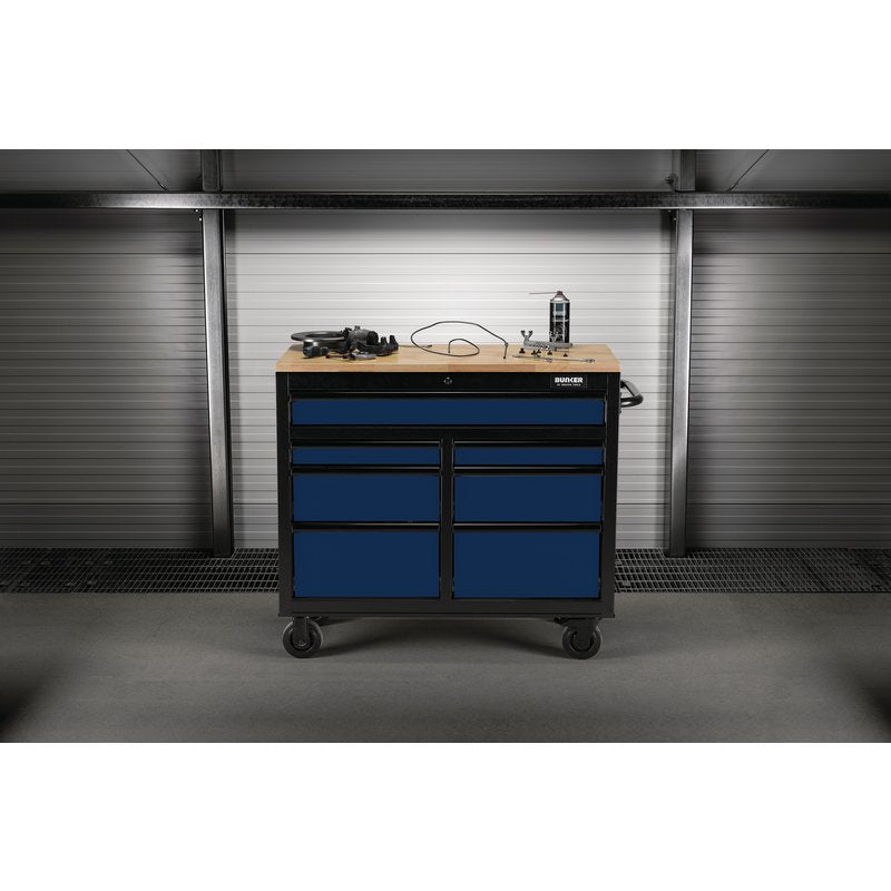 DRAPER | BUNKER® 7 Drawer Workbench Roller Tool Cabinet, 41", Blue