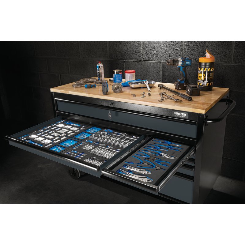 DRAPER | BUNKER® 10 Drawer Workbench Roller Tool Cabinet, 56", Grey