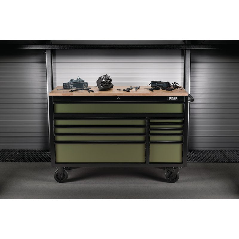 DRAPER | BUNKER® 10 Drawer Workbench Roller Tool Cabinet, 56", Green