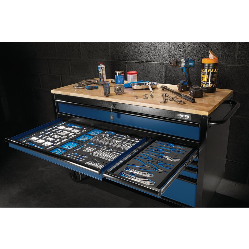 DRAPER | BUNKER® 10 Drawer Workbench Roller Tool Cabinet, 56", Blue