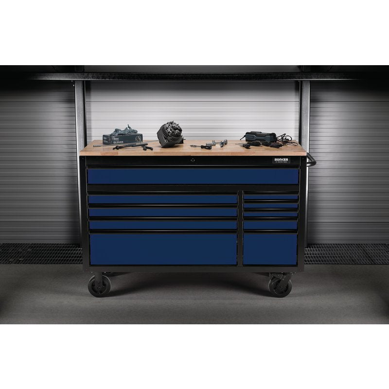 DRAPER | BUNKER® 10 Drawer Workbench Roller Tool Cabinet, 56", Blue