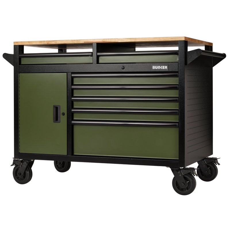 DRAPER | BUNKER® 14 Drawer Multi-Functional Workbench Roller Tool Cabinet, 48", Green