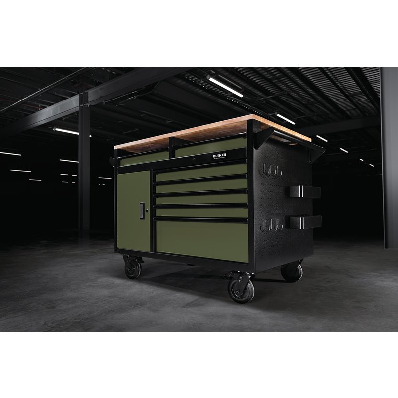 DRAPER | BUNKER® 14 Drawer Multi-Functional Workbench Roller Tool Cabinet, 48", Green