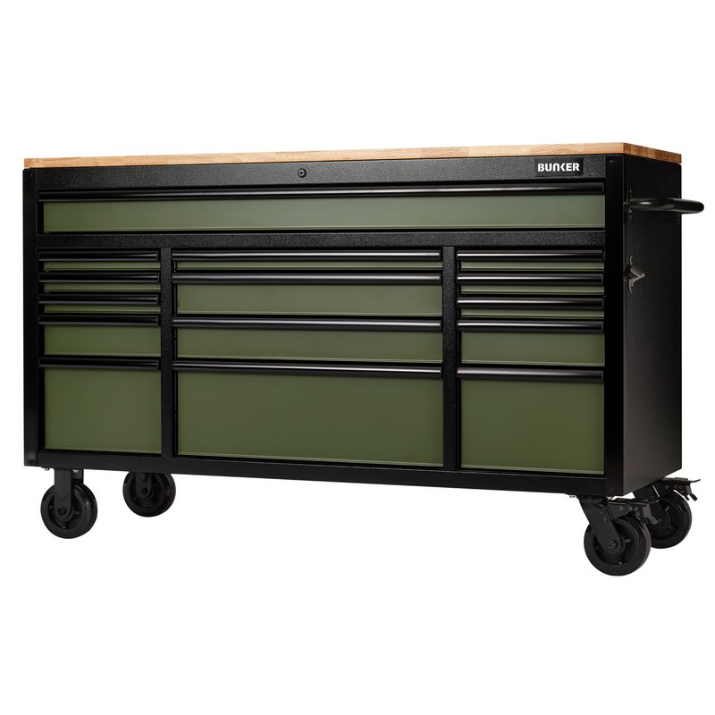 DRAPER | BUNKER® 15 Drawer Workbench Roller Tool Cabinet, 61", Green