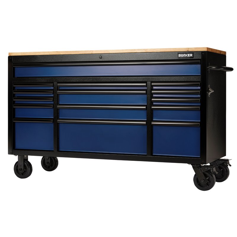 DRAPER | BUNKER® 15 Drawer Workbench Roller Tool Cabinet, 61", Blue