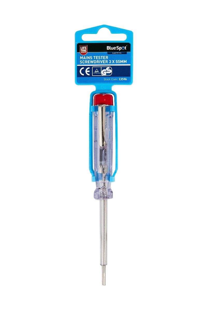 BLUE SPOT TOOLS MAINS TESTER SCREWDRIVER 3 X 55MM