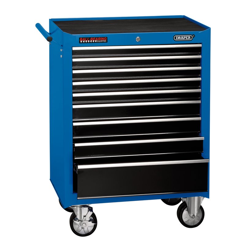 DRAPER Roller Tool Cabinet, 9 Drawer, 26", Blue