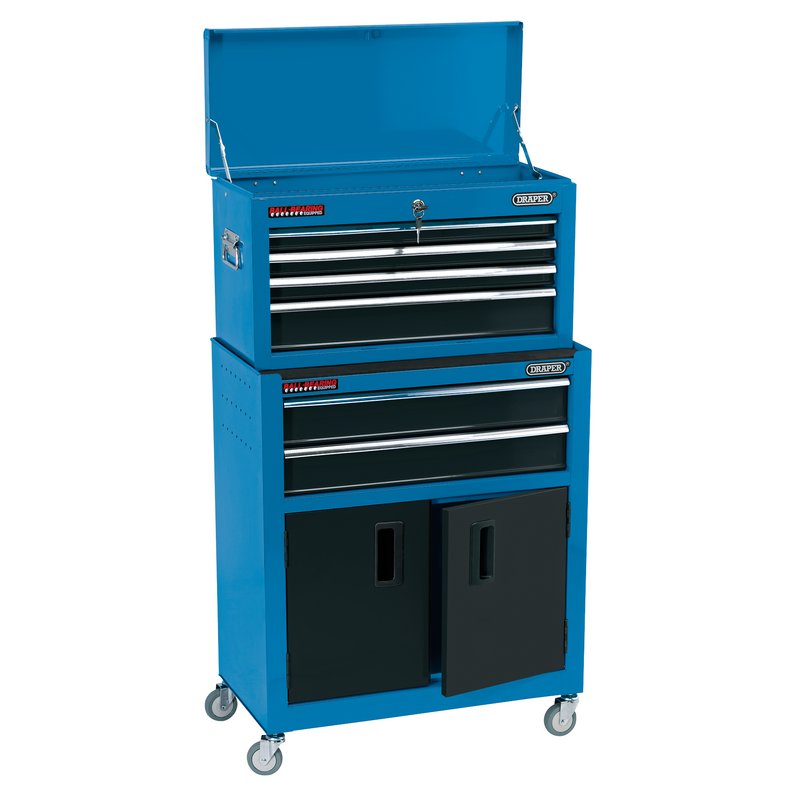 DRAPER Combined Roller Cabinet and Tool Chest, 6 Drawer, 24", Blue