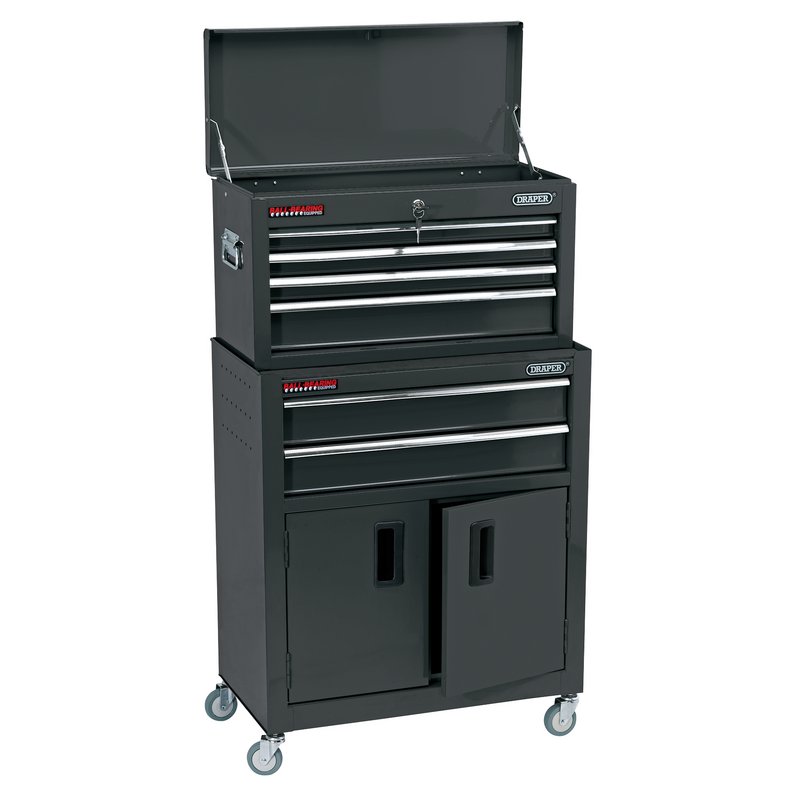 DRAPER Combined Roller Cabinet and Tool Chest, 6 Drawer, 24", Black