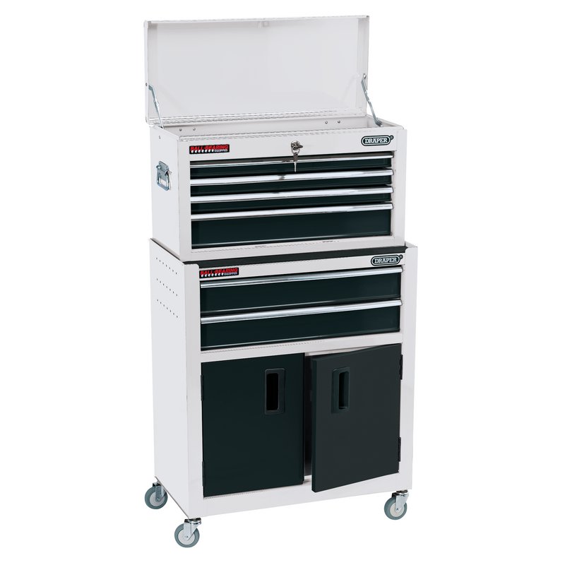 DRAPER Combined Roller Cabinet and Tool Chest, 6 Drawer, 24", White