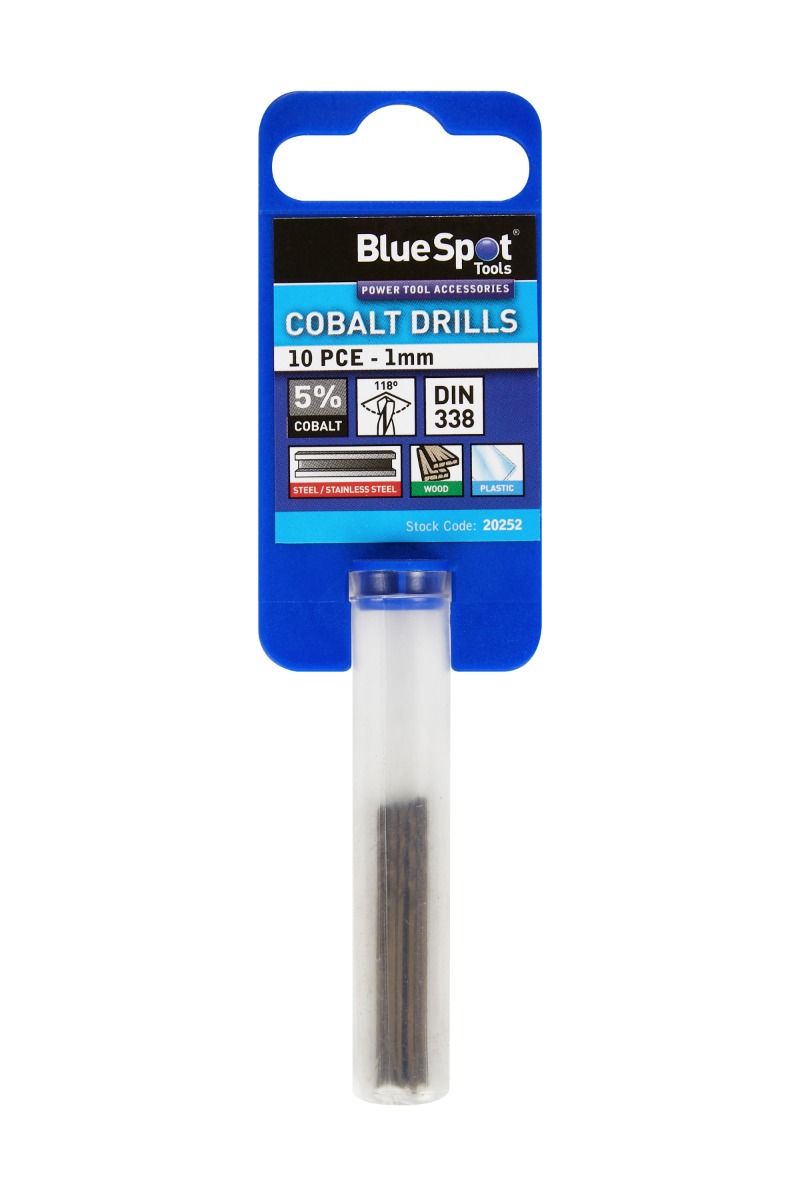 BLUE SPOT TOOLS 10 PCE COBALT DRILLS (1MM)