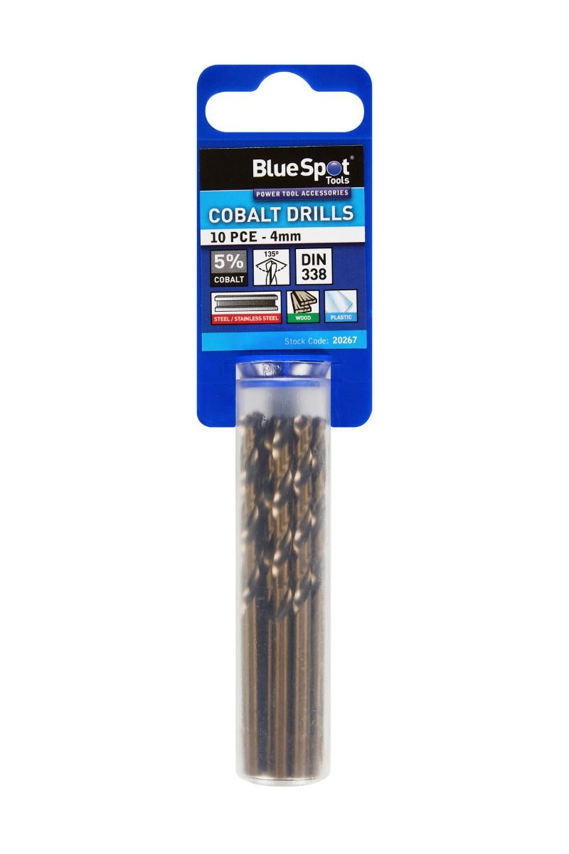 BLUE SPOT TOOLS 10 PCE COBALT DRILLS (4MM)