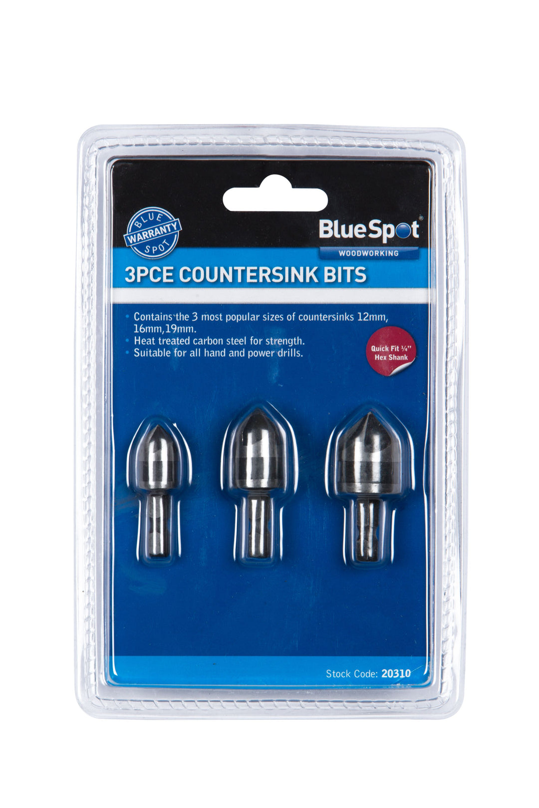 BLUE SPOT TOOLS 3 PCE 6MM (1/4") HEX SHANK COUNTERSINK BIT SET