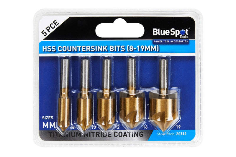 BLUE SPOT TOOLS 5 PCE HSS COUNTERSINK BITS (8-19MM)