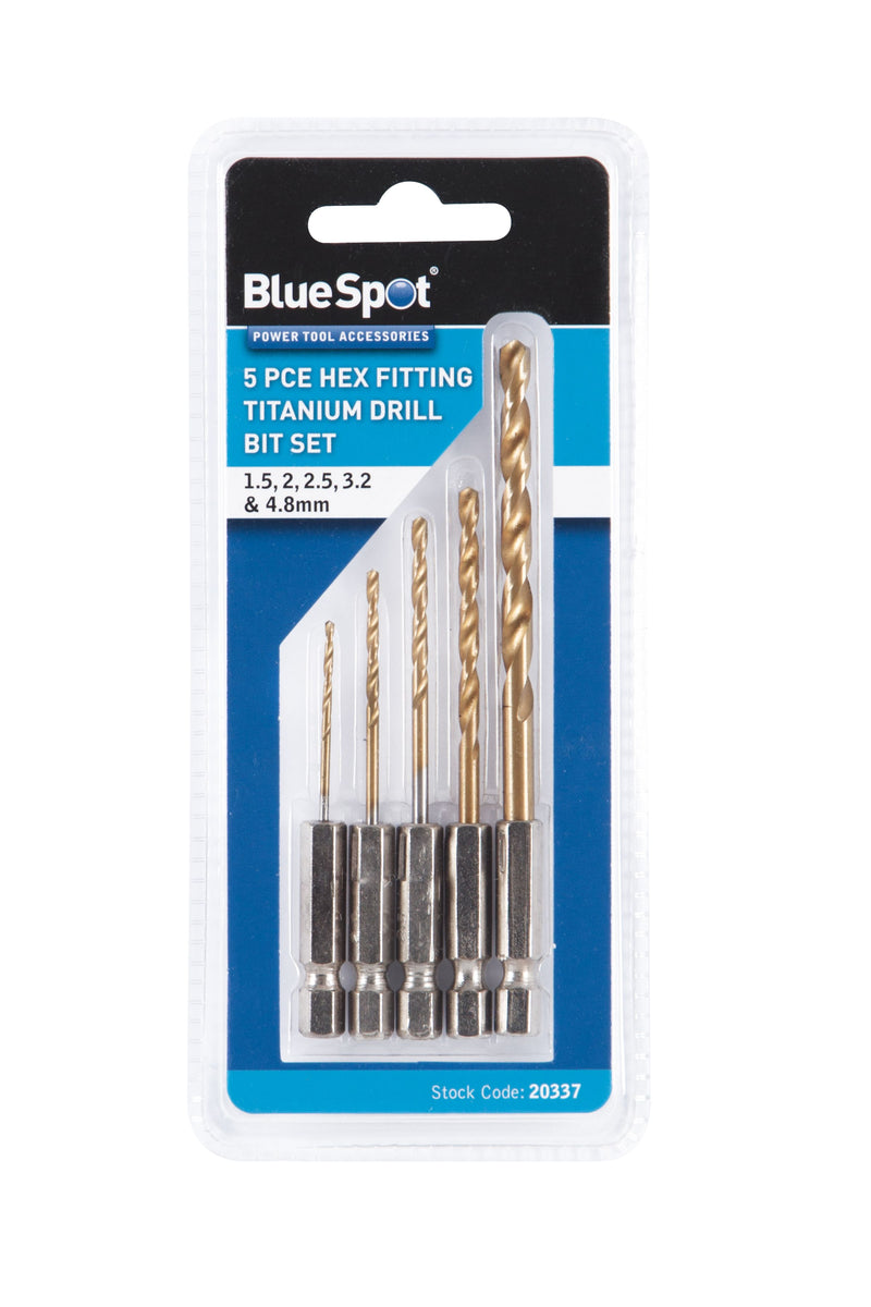 BLUE SPOT TOOLS 5 PCE HEX FITTING TITANIUM DRILL BIT SET (1.5-4.8MM)