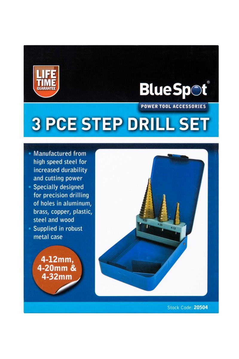 BLUE SPOT TOOLS 3 PCE HSS STEP DRILL SET (4-32MM)