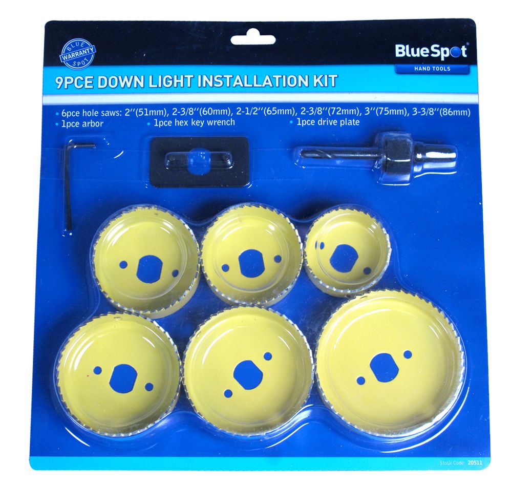 BLUE SPOT TOOLS 9 PCE DOWNLIGHT INSTALLATION KIT (51 - 86MM)