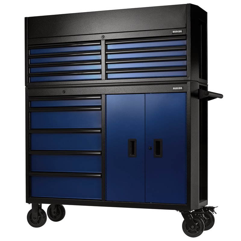 DRAPER | BUNKER® 13 Drawer Combined Roller Cabinet and Tool Chest, 52", Blue