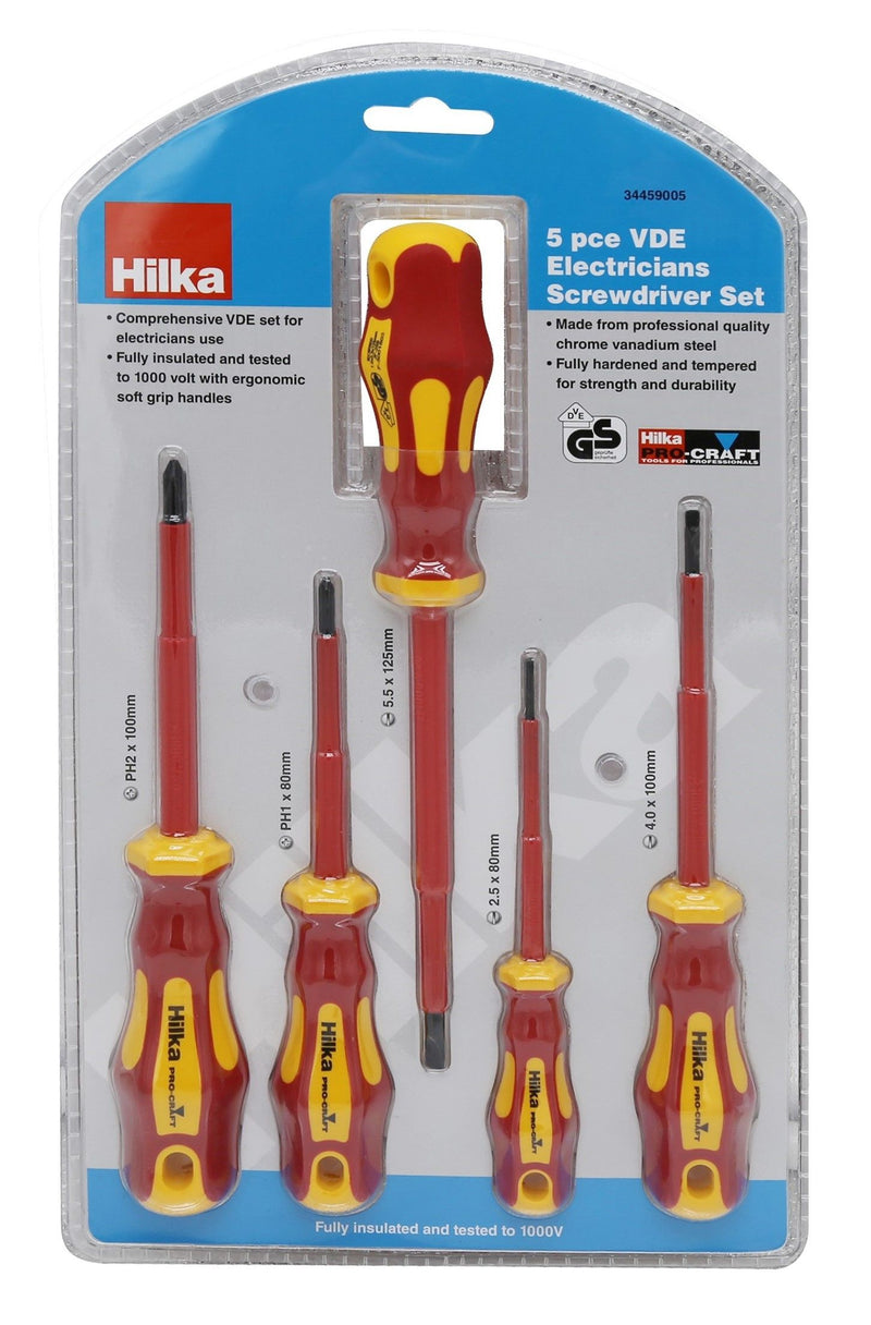 HILKA 5 pce VDE Electricians Screwdriver Set