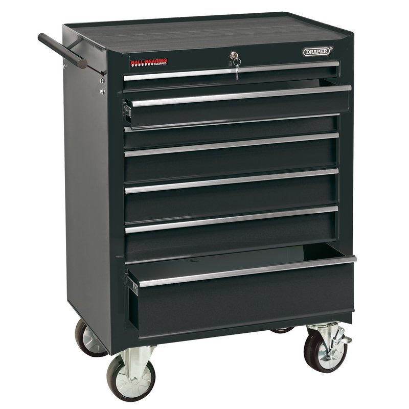 DRAPER Roller Tool Cabinet, 7 Drawer, 26", Black