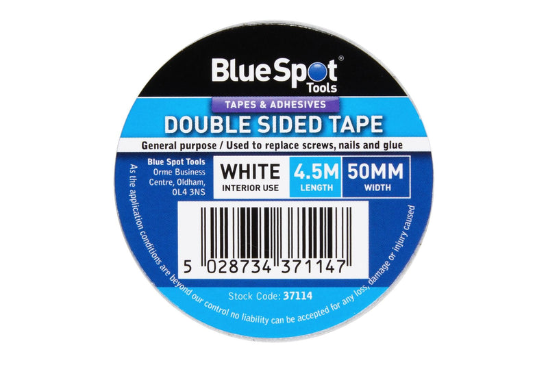 BLUE SPOT TOOLS 48MM X 4.5M WHITE DOUBLE SIDED TAPE