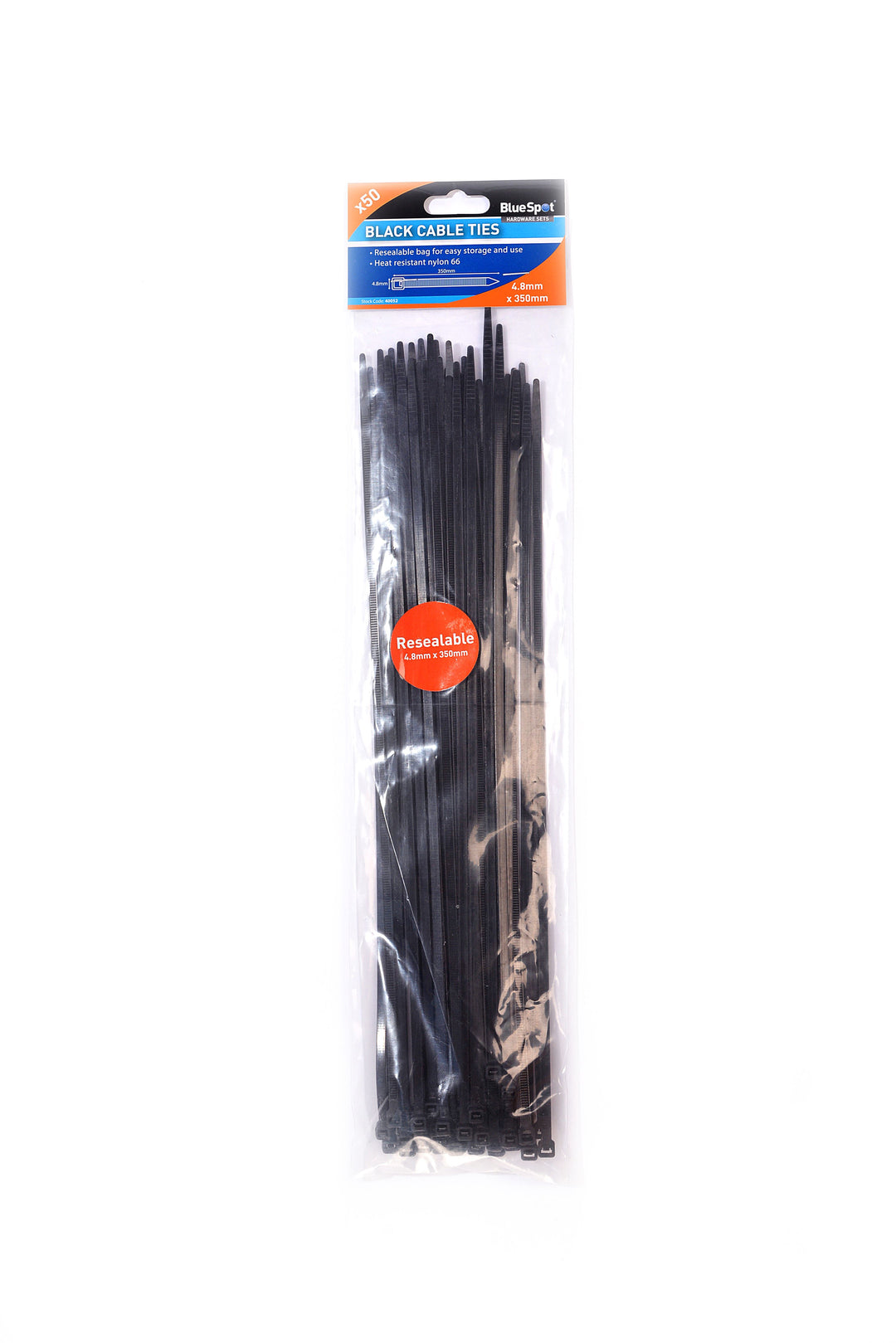 BLUE SPOT TOOLS 50 PCE 4.8MM X 350MM BLACK CABLE TIES