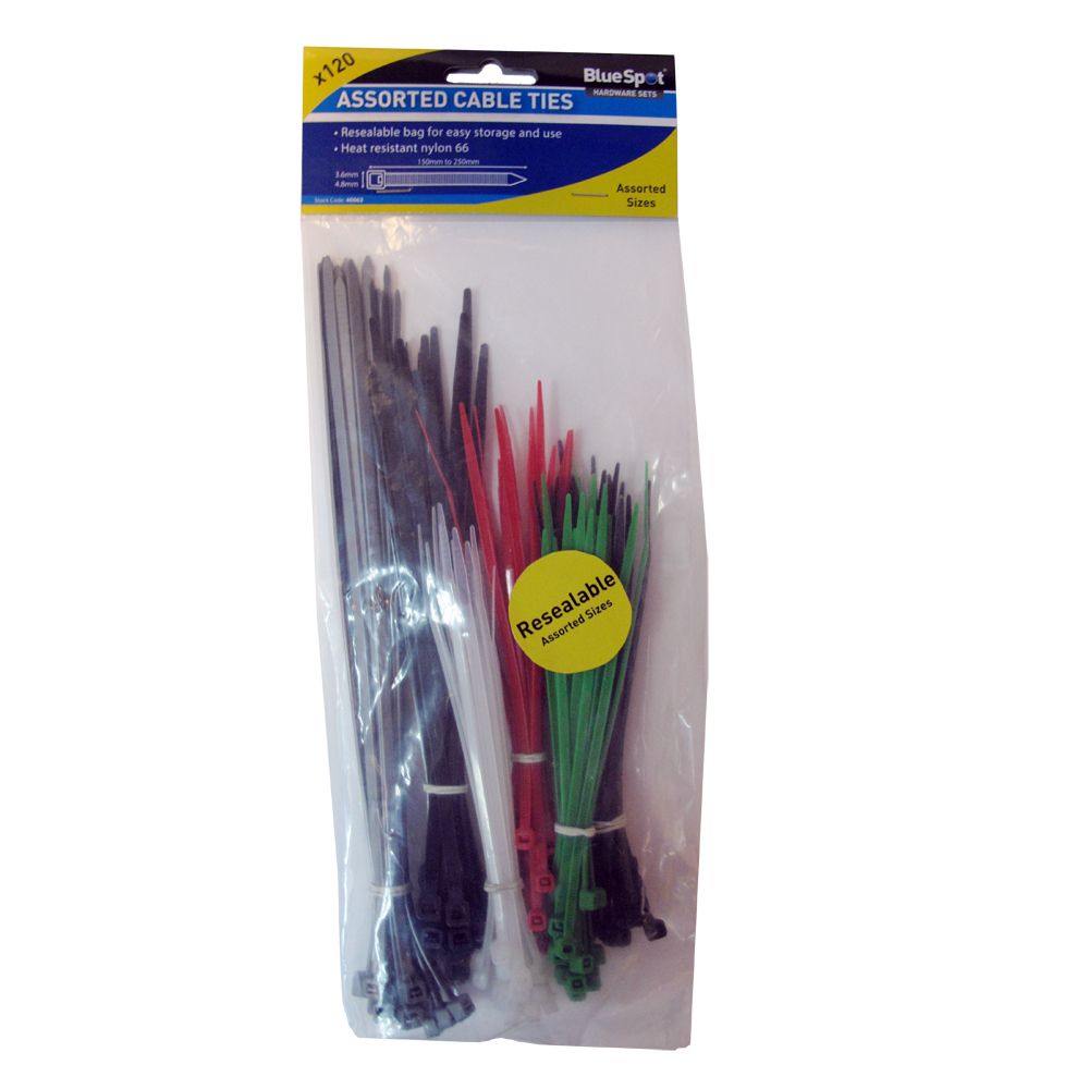 BLUE SPOT TOOLS 120 PCE ASSORTED MIXED COLOUR CABLE TIES