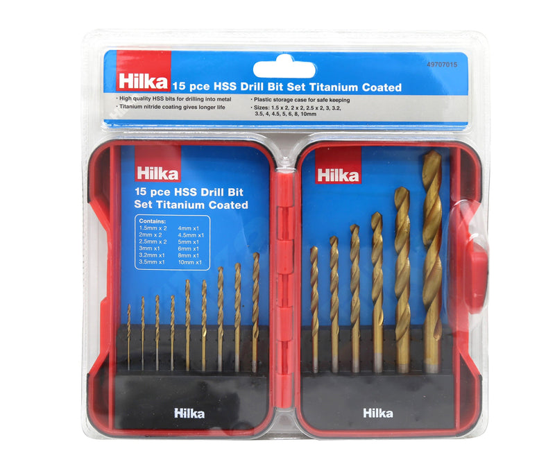 HILKA 15 pce HSS Drill Bit Set Titanium Coated