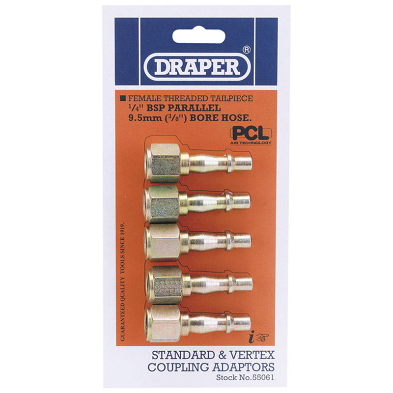 DRAPER 1/4" Female Thread PCL Coupling Screw Adaptor (Pack of 5)