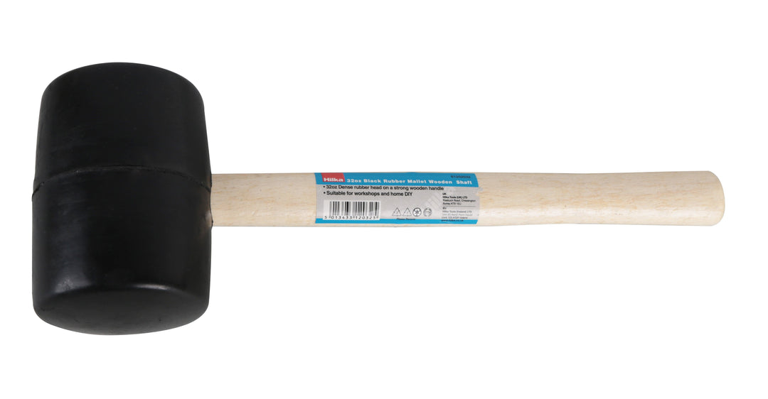 HILKA 32oz Black Rubber Mallet Wooden Shaft