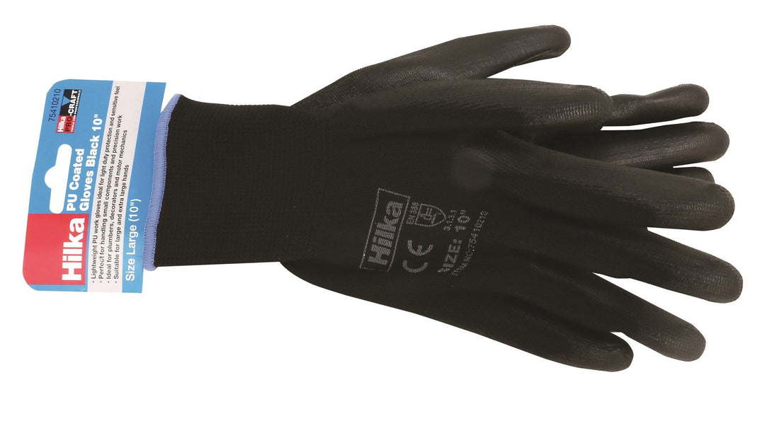 HILKA Large 10" Black PU Work Gloves