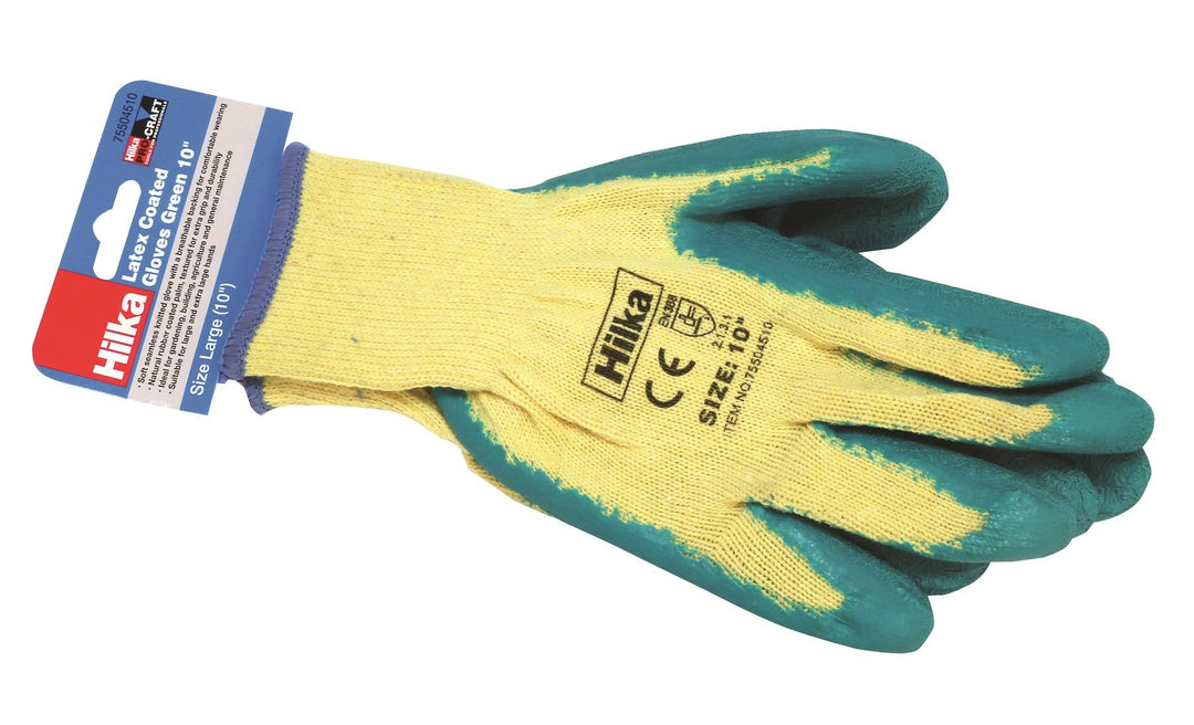 HILKA Large 10" Green Latex Coated Work Gloves