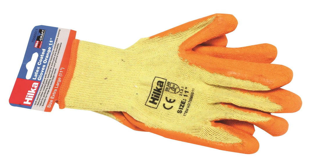 HILKA Extra Large 11" Orange Latex Coated Work Gloves