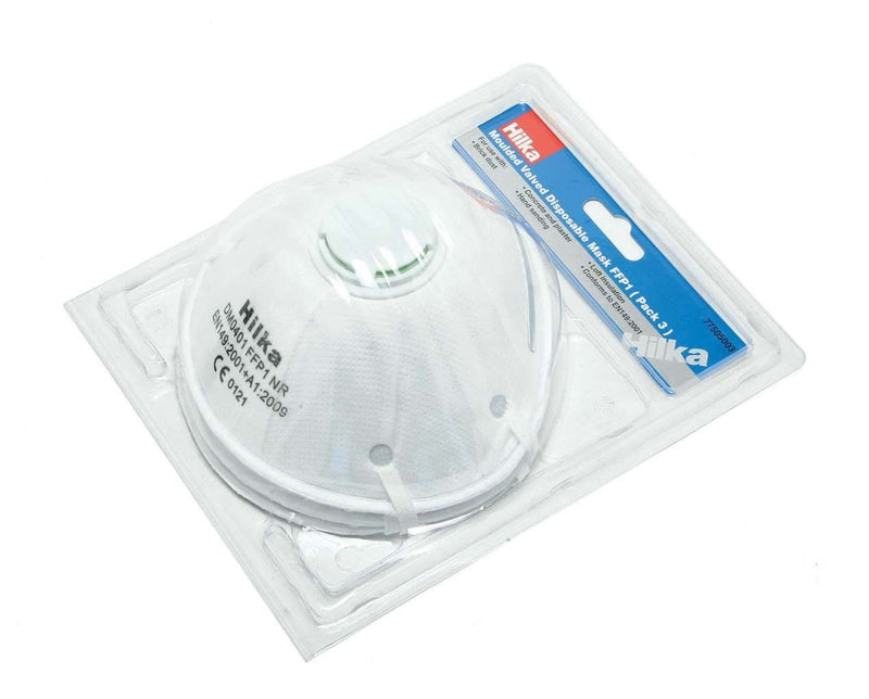 HILKA 3 pce Moulded Valve Disposable Masks FFP1