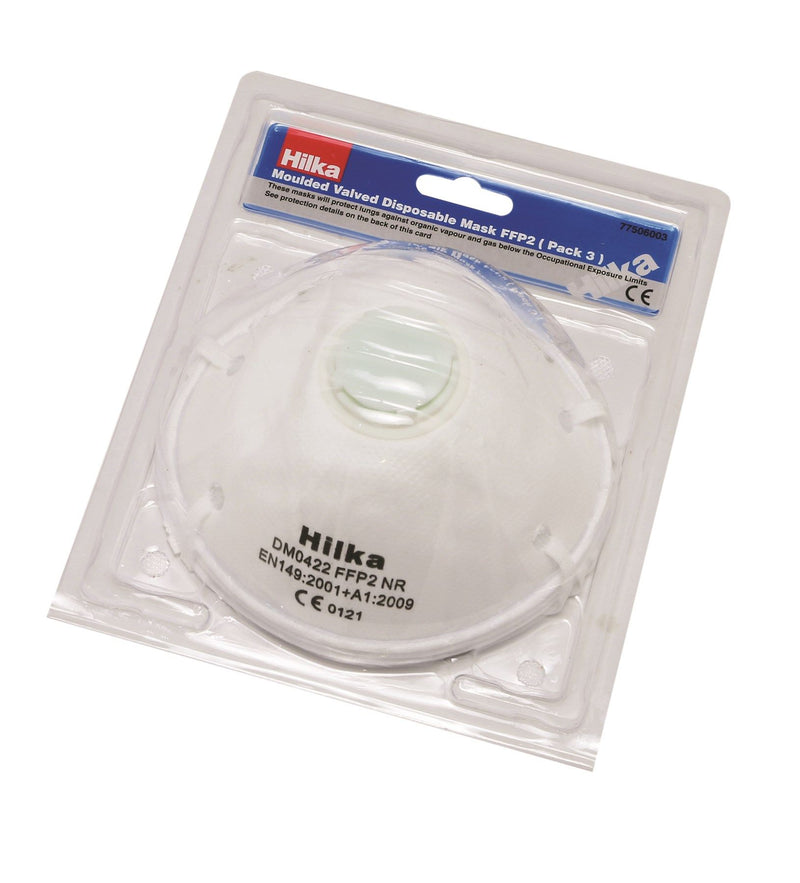 HILKA 3 pce Moulded Valve Disposable Masks FFP2