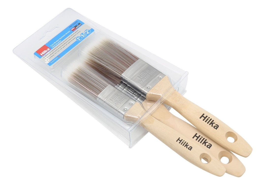 HILKA 3 pce Wooden Synthetic Bristle Paint Brushes