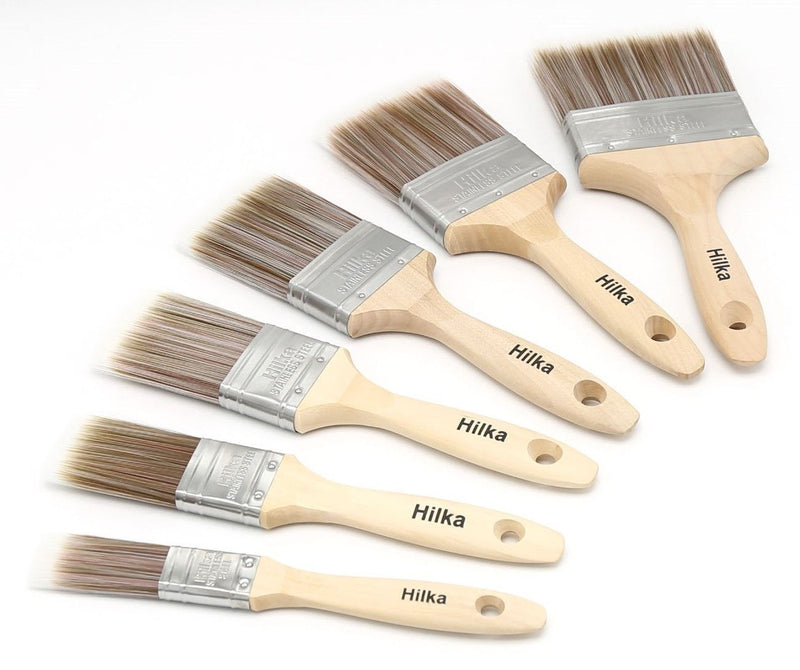 HILKA 5 pce Wooden Synthetic Bristle Paint Brushes