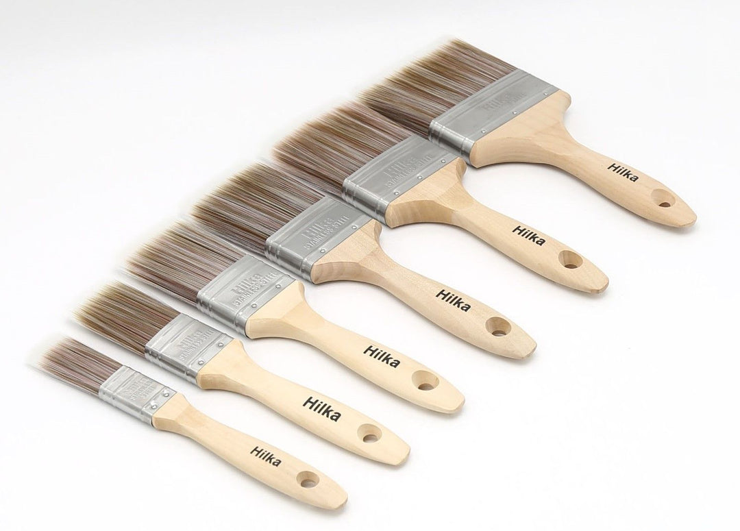 HILKA 5 pce Wooden Synthetic Bristle Paint Brushes