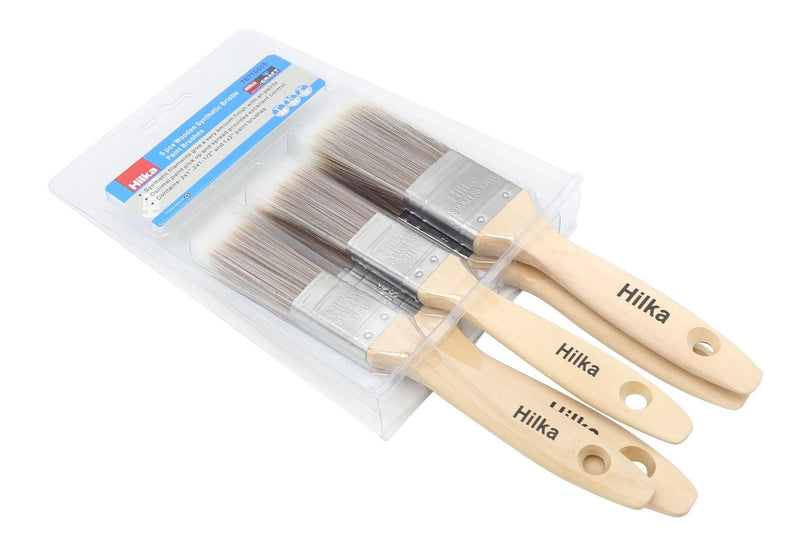 HILKA 5 pce Wooden Synthetic Bristle Paint Brushes