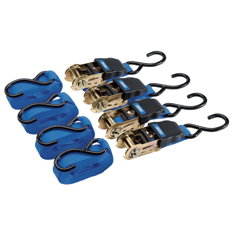 DRAPER Ratchet Tie Down Straps, 4.5m x 25mm, 225kg (4 Piece)