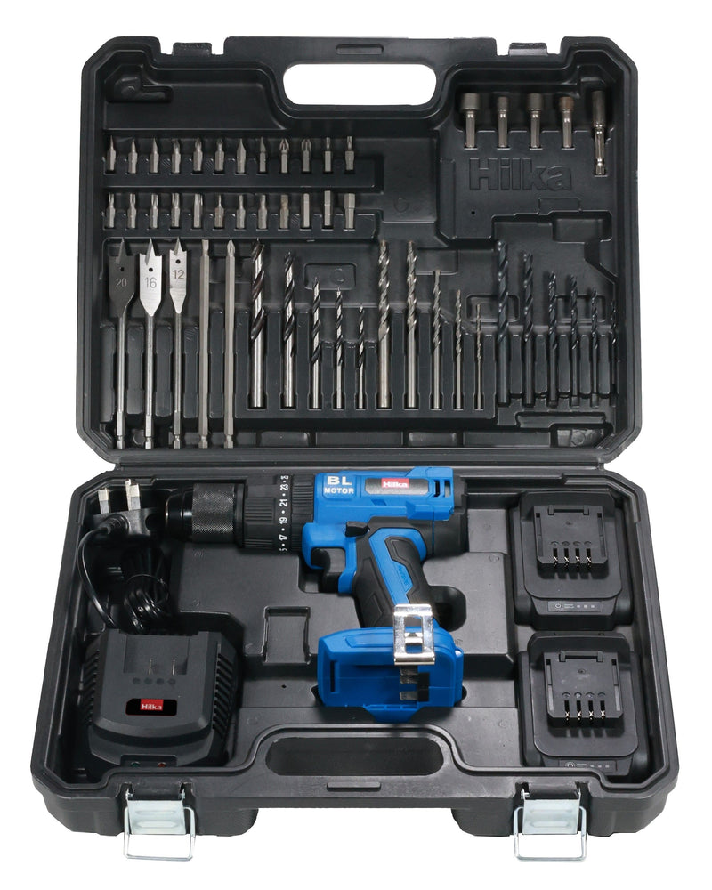 HILKA 18V Li-ion Brushless Combi Drill with Two 2.0Ah Batteries & 50 pce Accessories