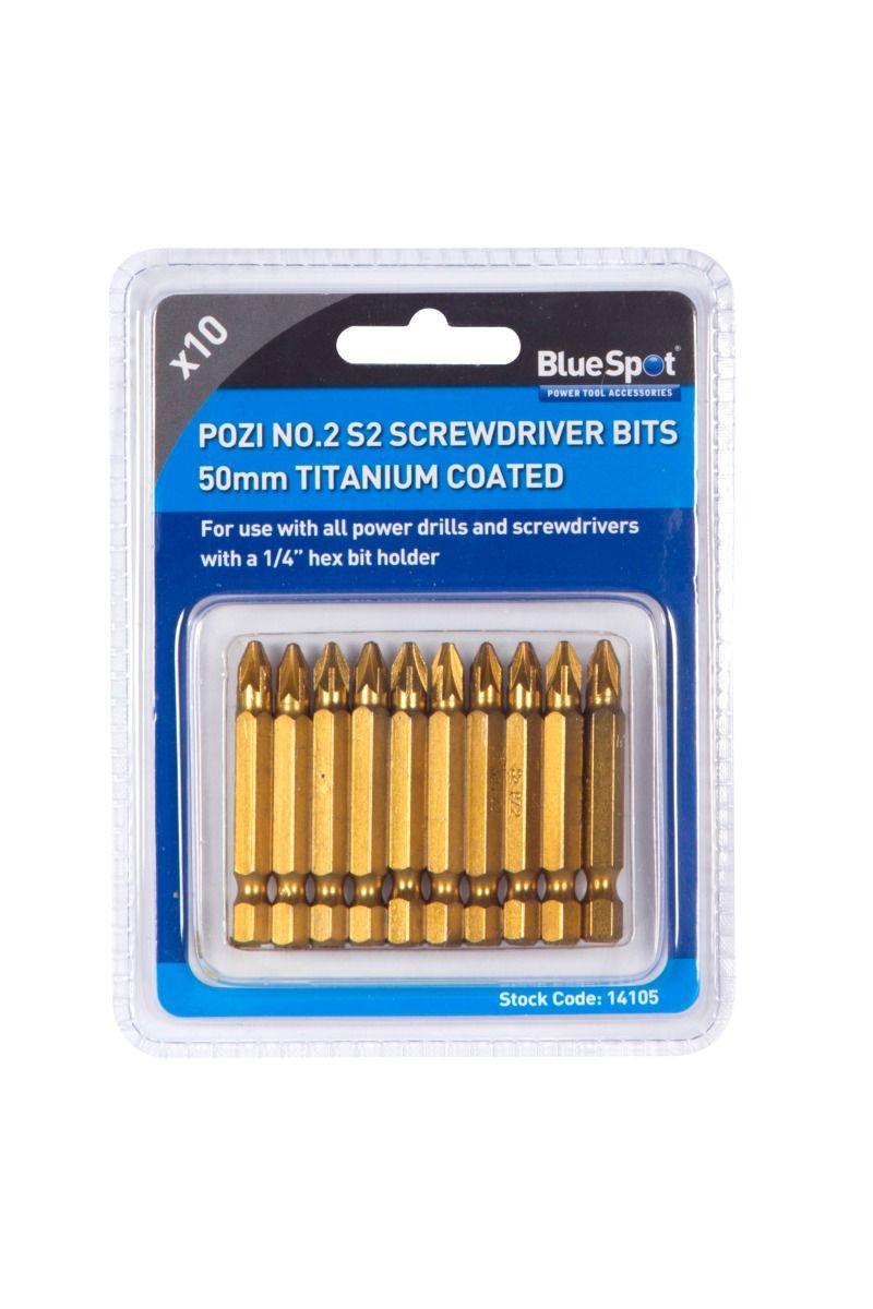 BLUE SPOT TOOLS 10 PCE 50MM PZ2 S2 TITANIUM COATED POWER BIT SET - Premium Hand Tools from BLUE SPOT - Just £6.99! Shop now at Bargain LAB