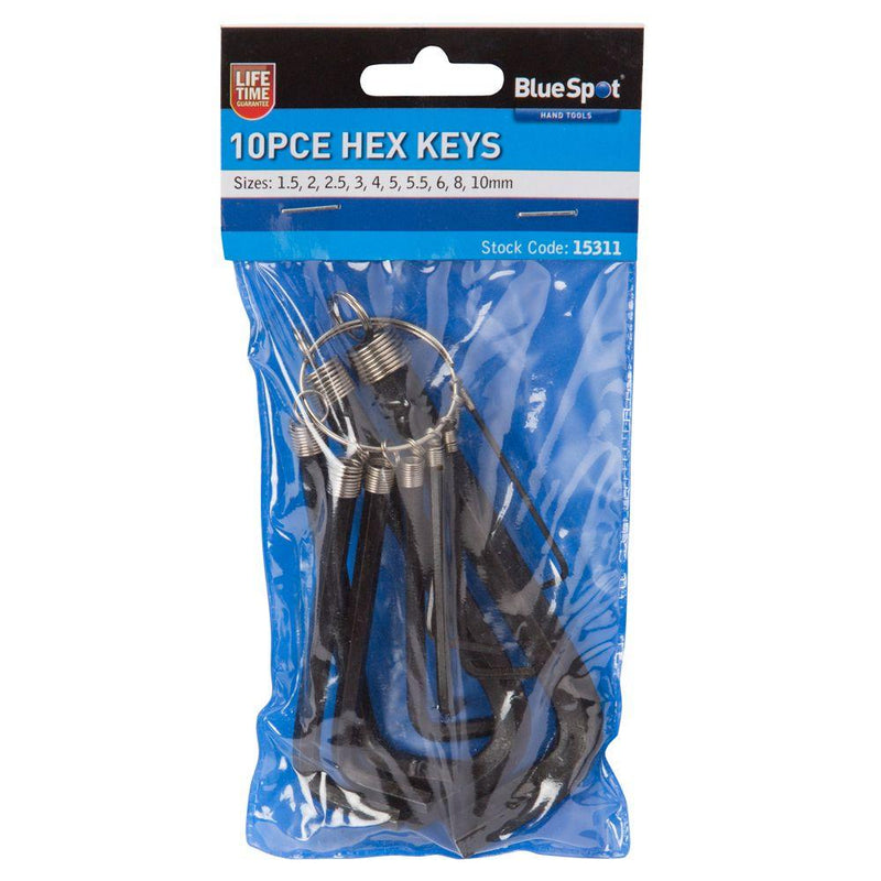 BLUE SPOT TOOLS 10 PCE METRIC HEX KEY SET (1.5-10MM) - Premium Hand Tools from BLUE SPOT - Just £5.29! Shop now at Bargain LAB