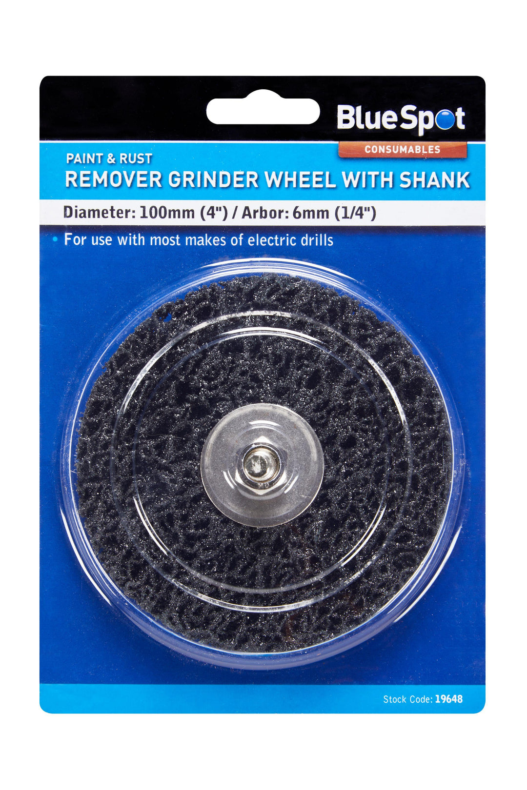 BLUE SPOT TOOLS 100MM (4") RUST REMOVER GRINDING WHEEL WITH SHANK - Bargain LAB