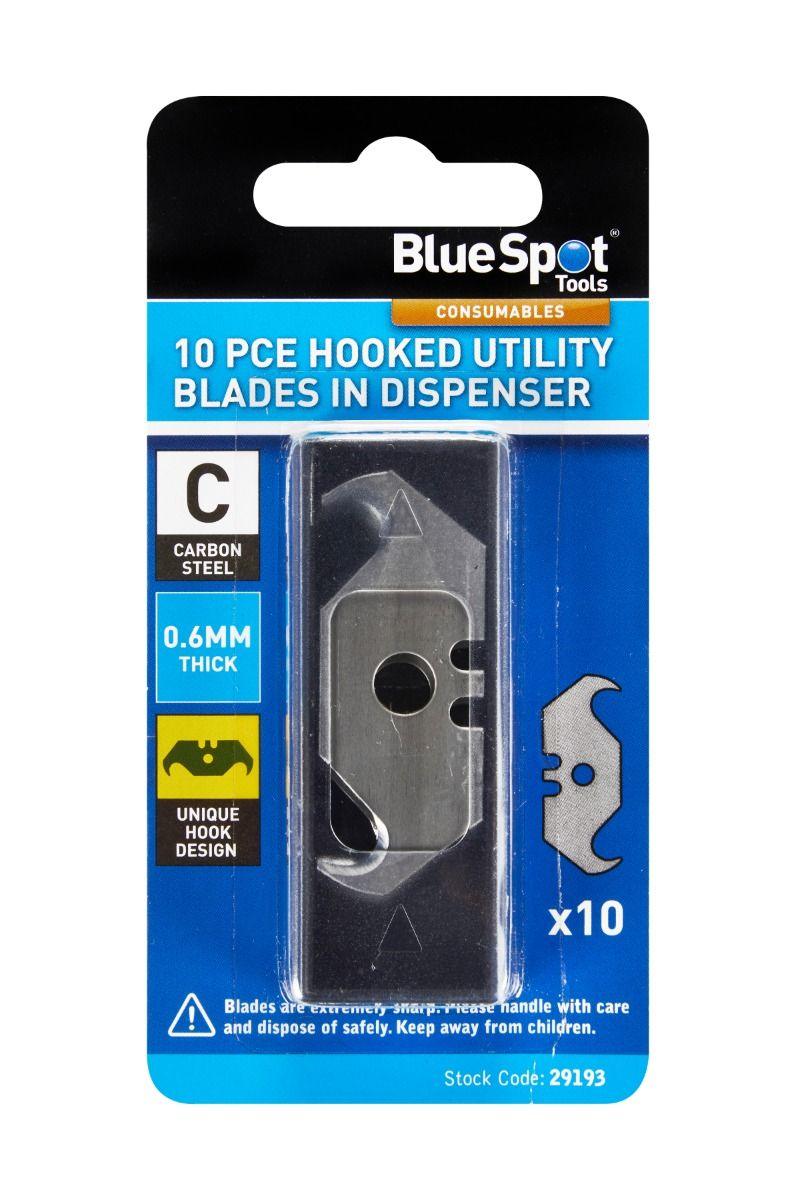 BLUE SPOT TOOLS 10PCE HOOKED UTILITY BLADES IN DISPENSER - Bargain LAB
